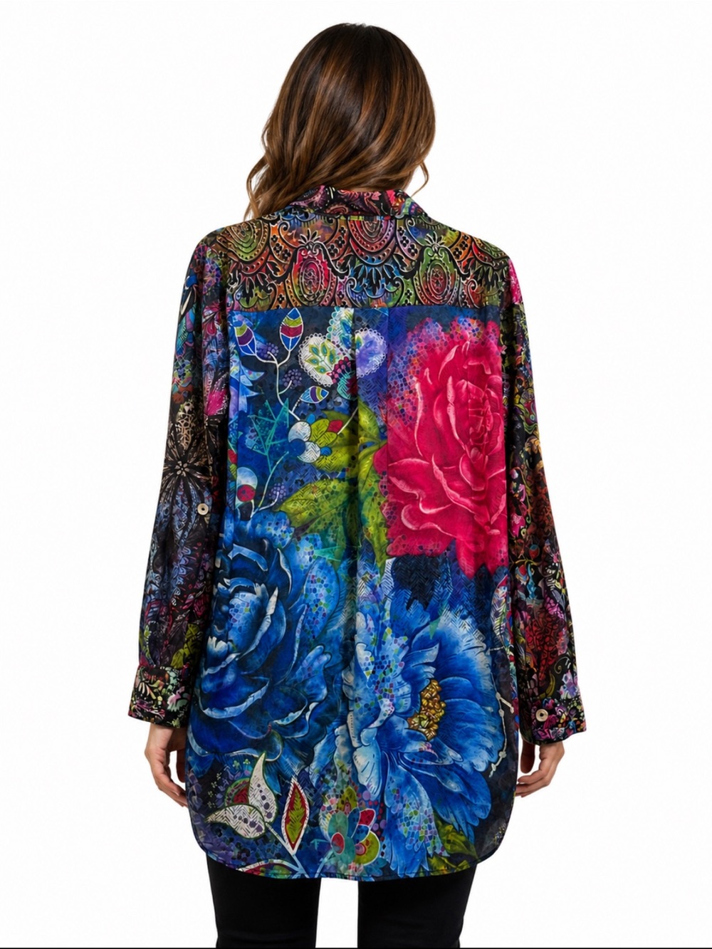 Floral Multicolor Button-Front Tunic Top - Picture 4 of 6